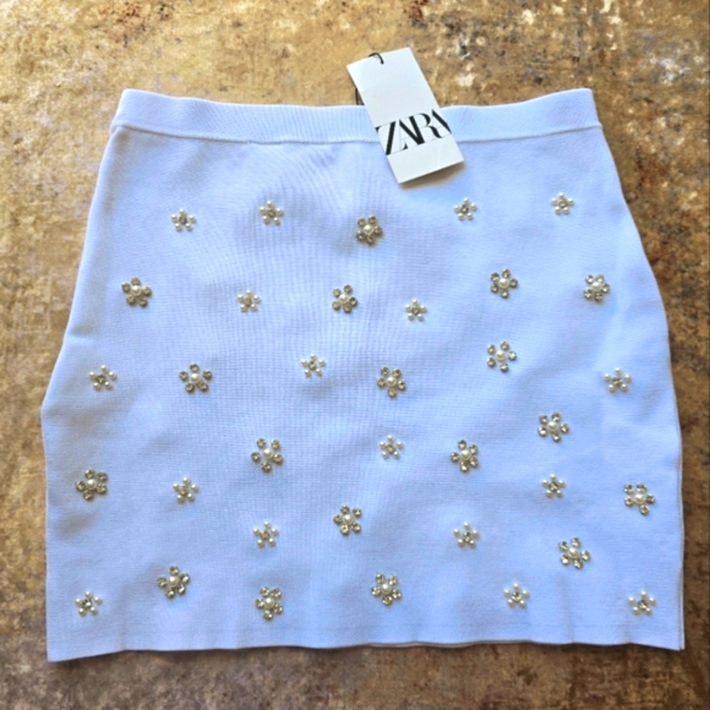 Zara Beaded Jewel Knit Mini Skirt